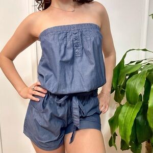 Blue Strapless Jumpsuit